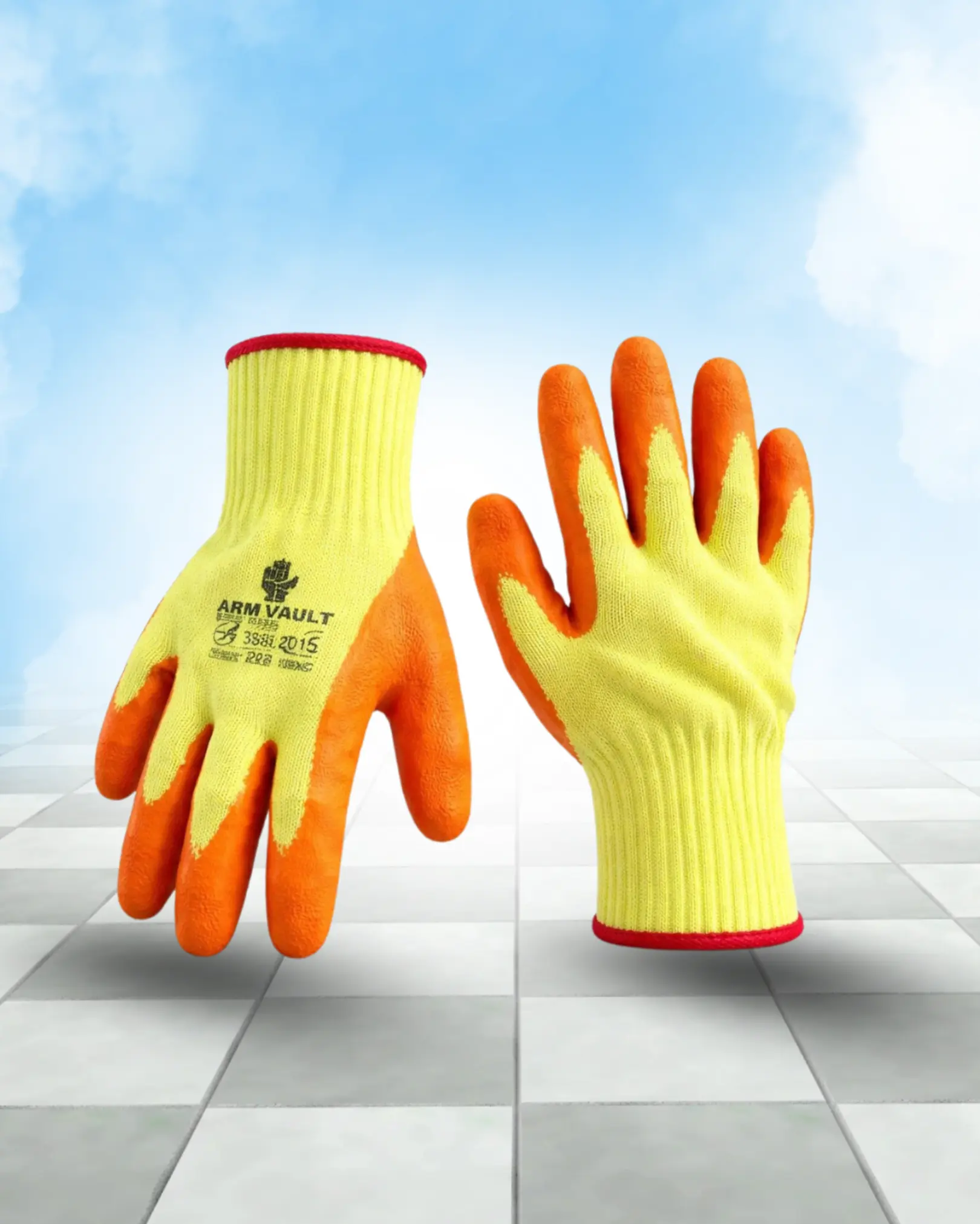 Orange Crinkle Latex Coated Gloves